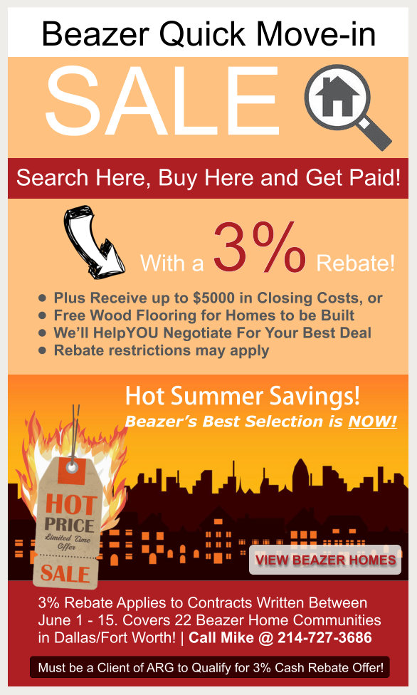Beazer Homes DFW June New Home Savings Sale